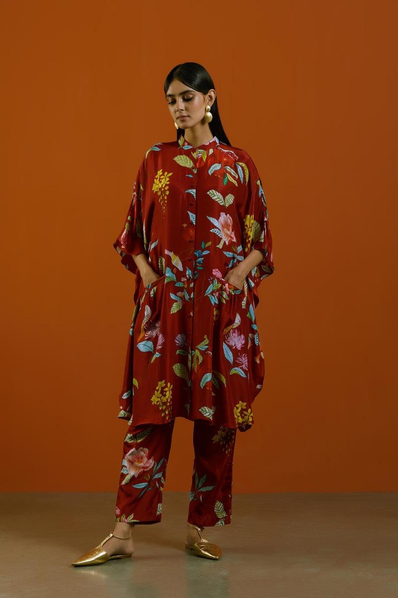 laal phool kimono kurta set (Set of 2)