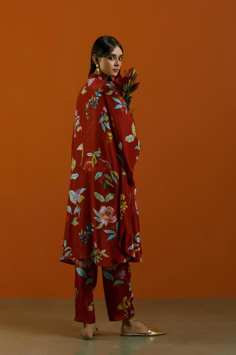 laal phool kimono kurta set (Set of 2)