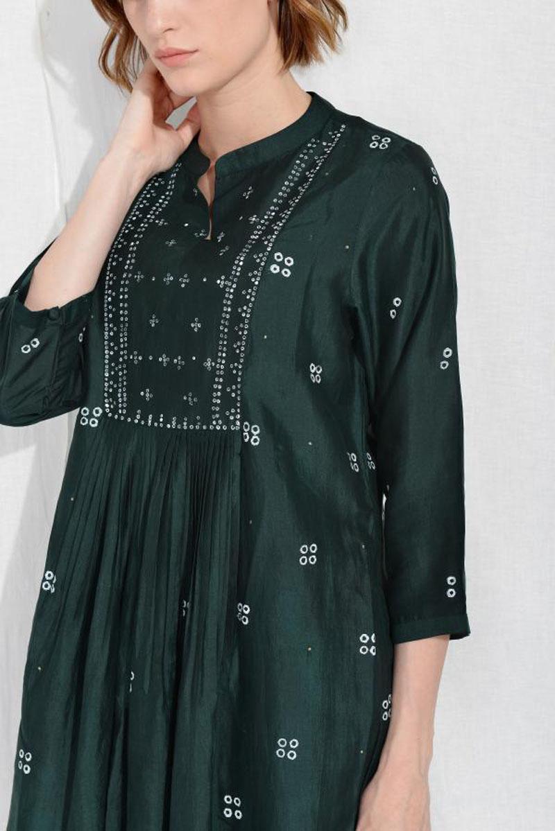 green fern sara silk overlay tunic dress