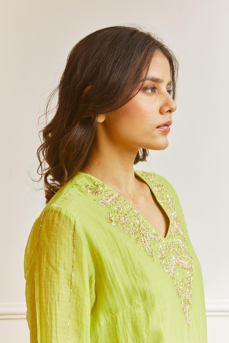 Lime Green and Persian Kurta Set (Set of 3)