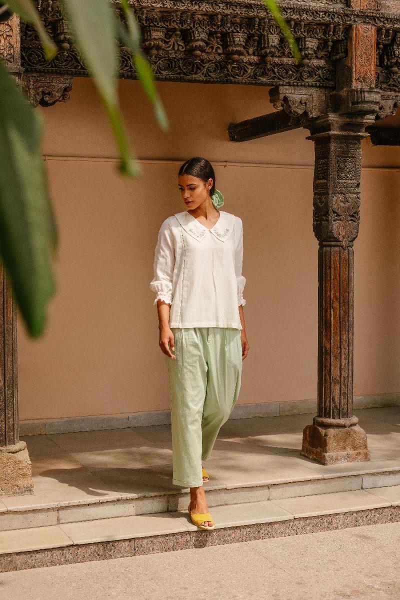 Front Pleated Green Trousers  