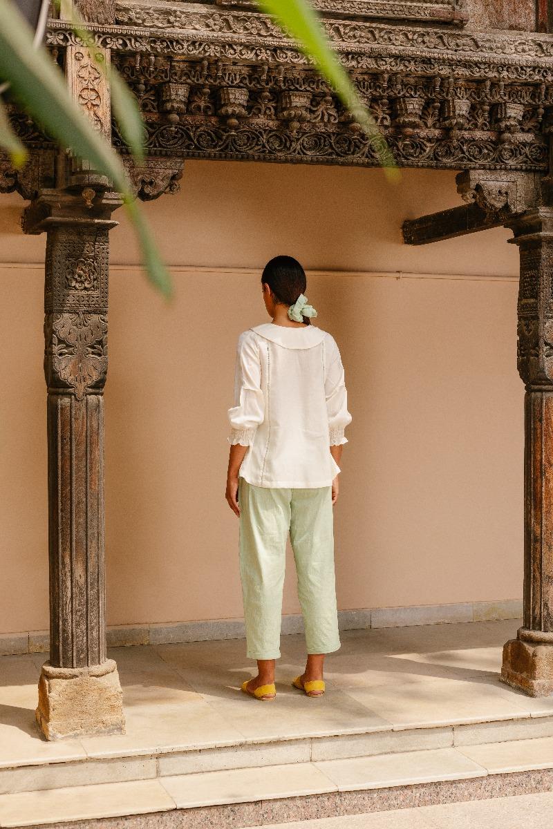 Front Pleated Green Trousers  