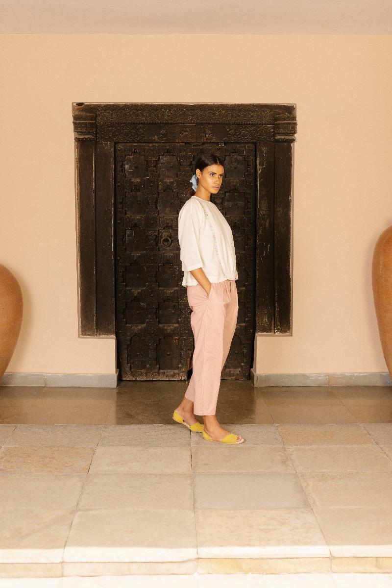 Front Pleated Pink Trousers  