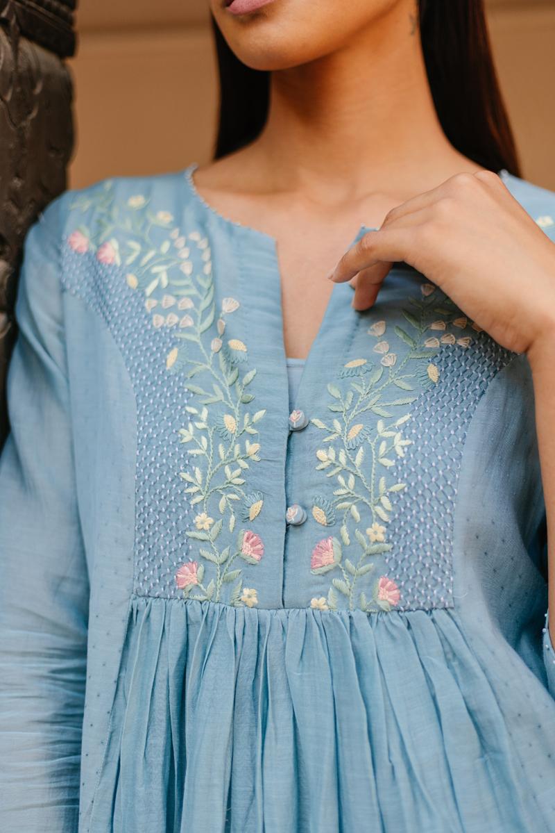 Hand Embroidered Blue Dress