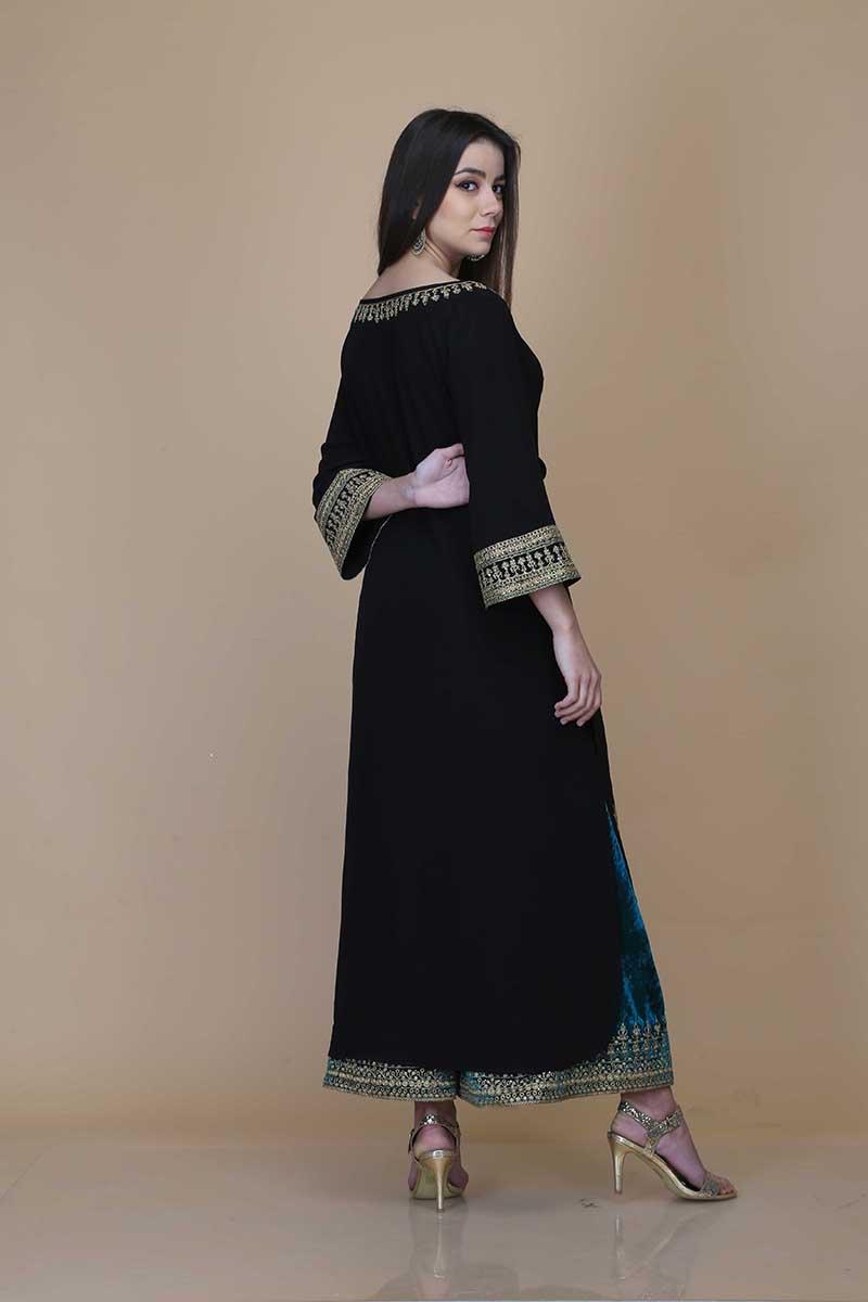 Tunic with velvet 4kali pants and organza dupatta