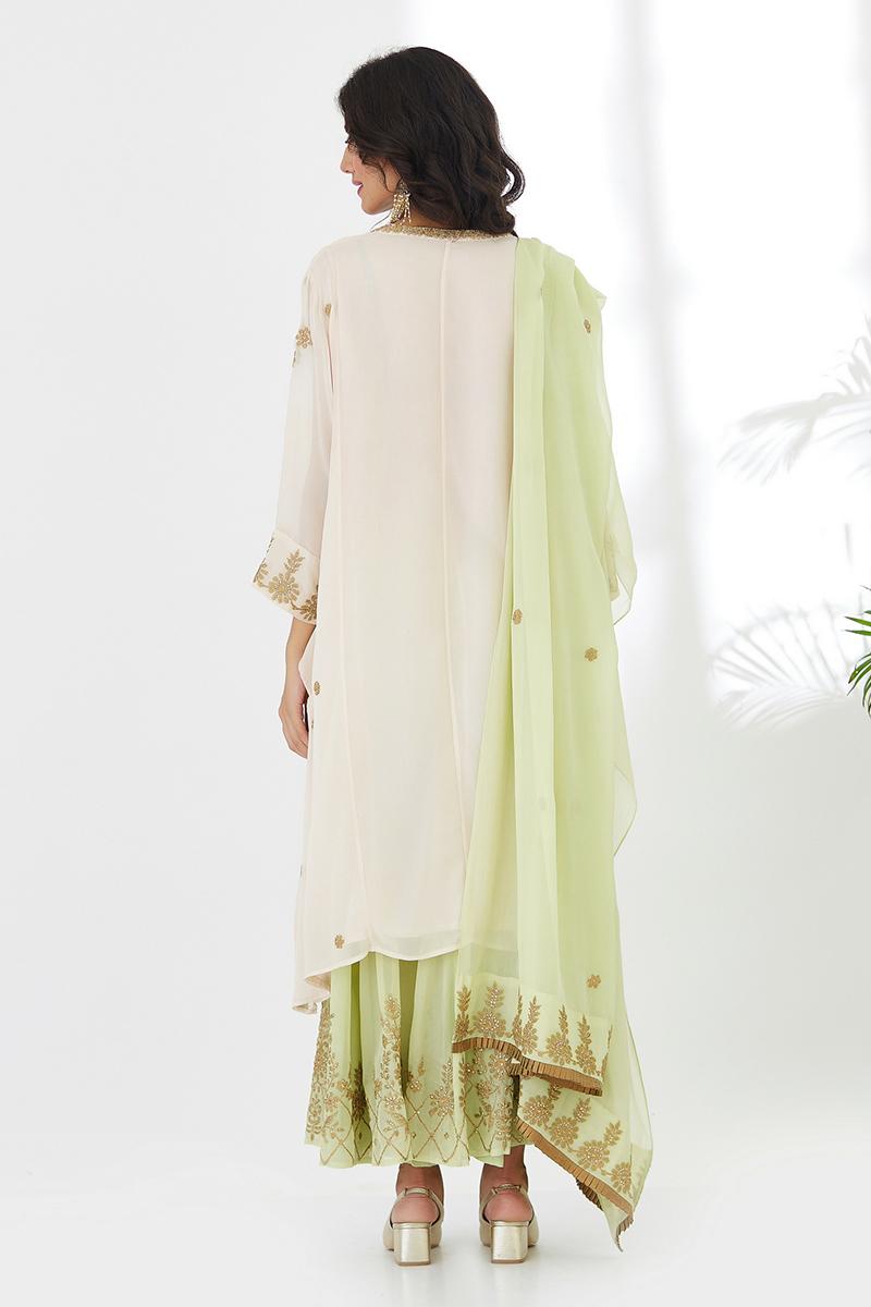 Straight Georget Tunic with Sharara Pastel Pink and Apple Green