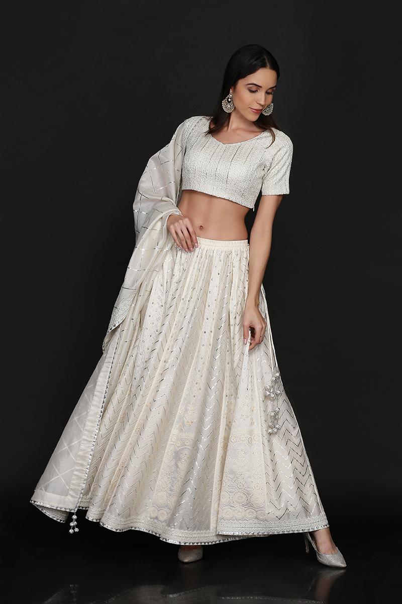 Blouse with panelled lehenga and dupatta