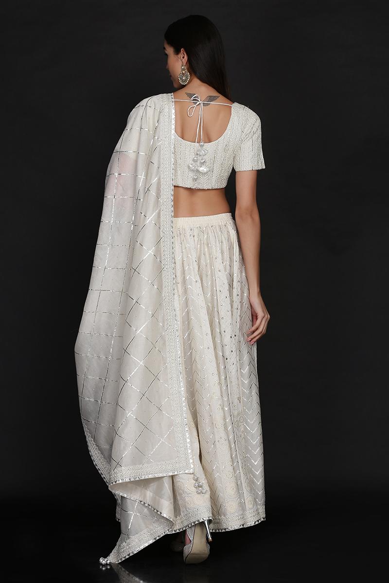 Blouse with panelled lehenga and dupatta