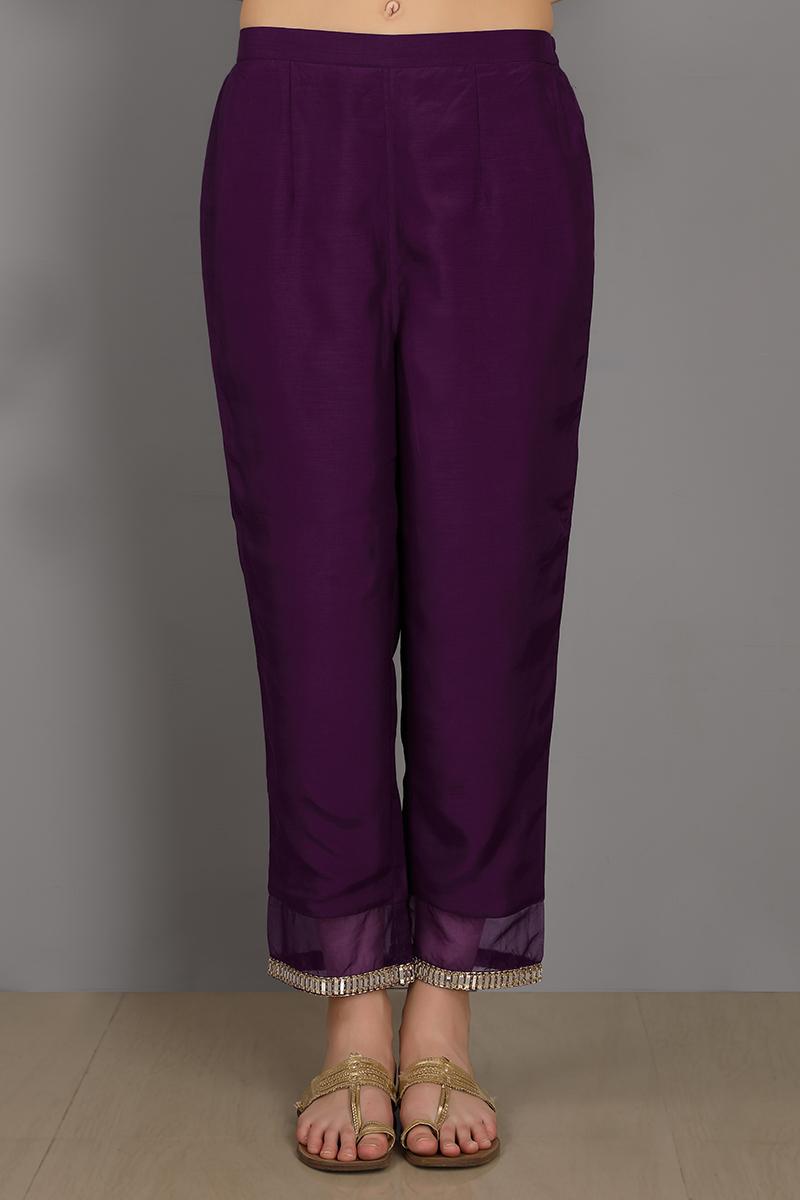 purple embroidered chanderi silk talha kurta set
