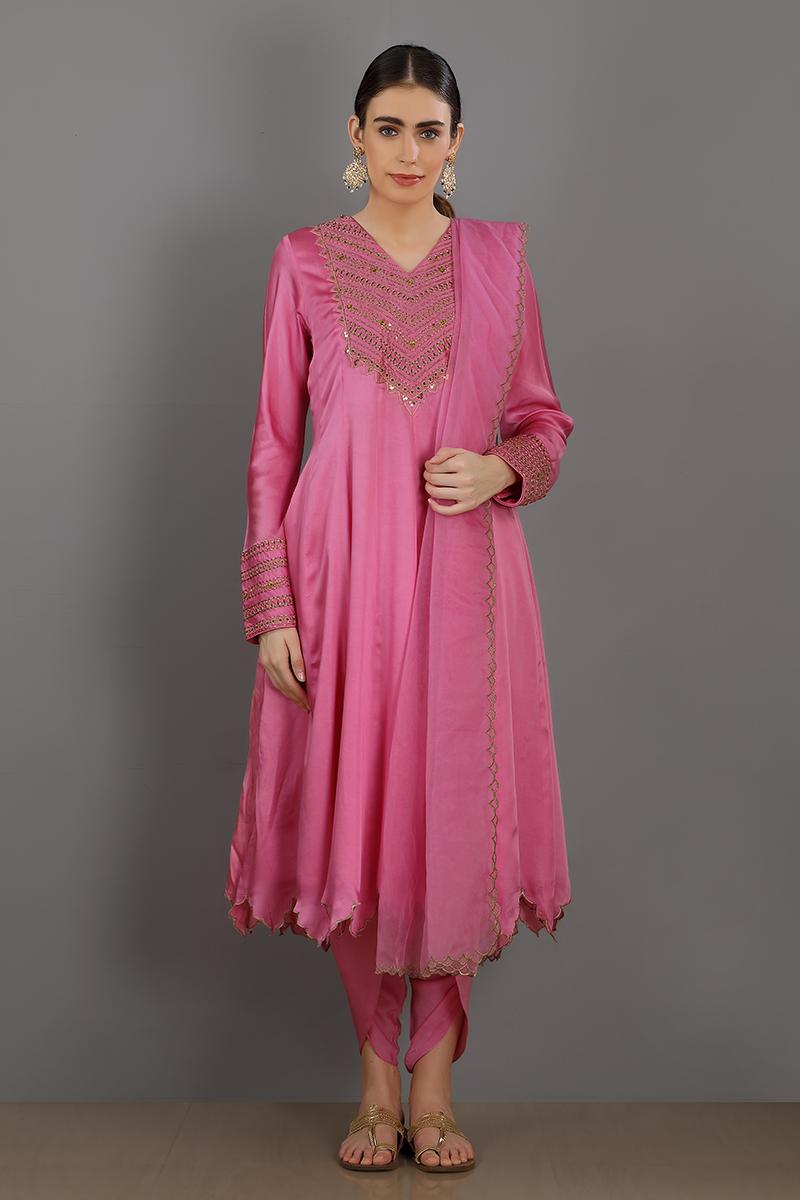 blush pink  embroidered chanderi silk faiza kurta set