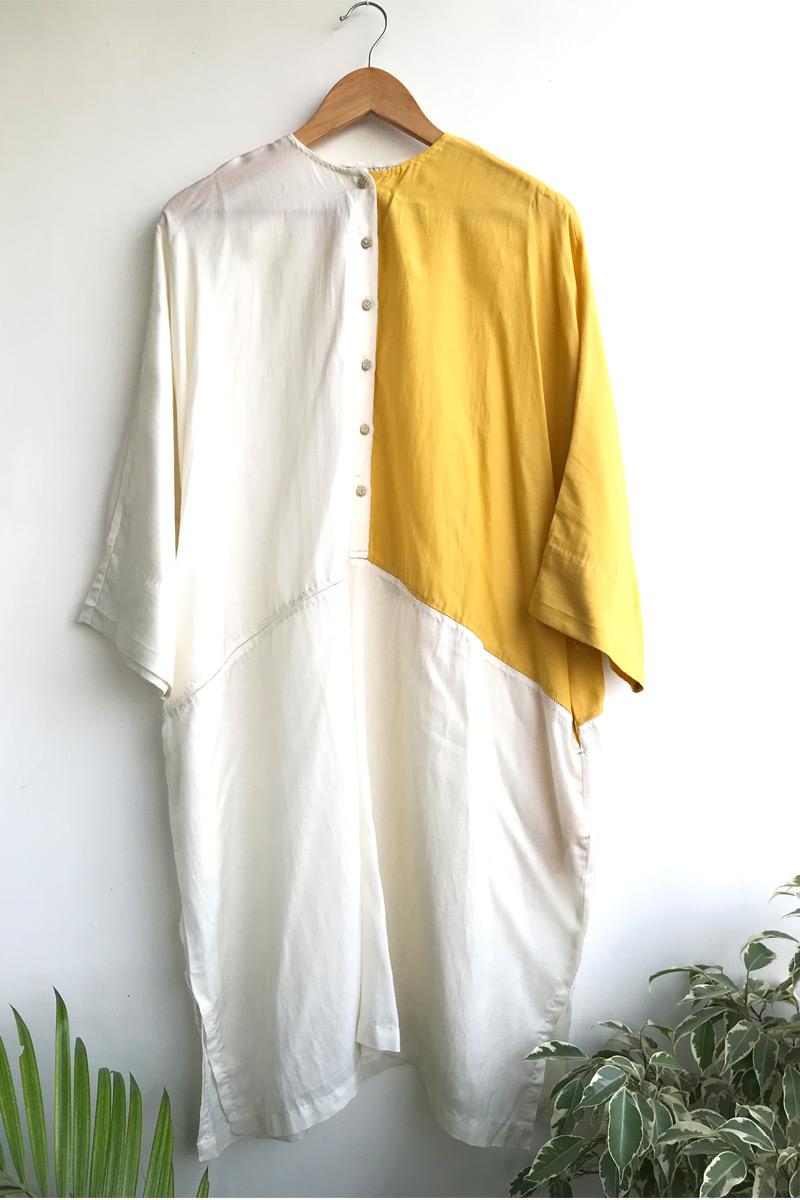 White/Yellow   organic cotton Maria Dress