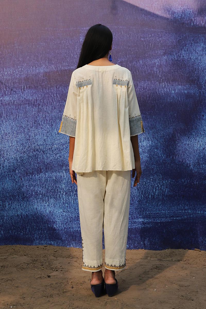 off white handwoven handspun cotton Top with Intricate Detailing pants