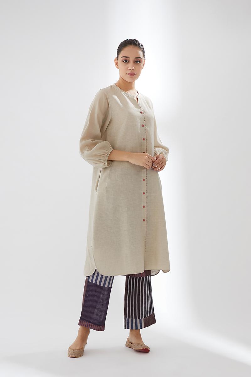 Lantern Sleeve Tunic Set With Contrast Trousers