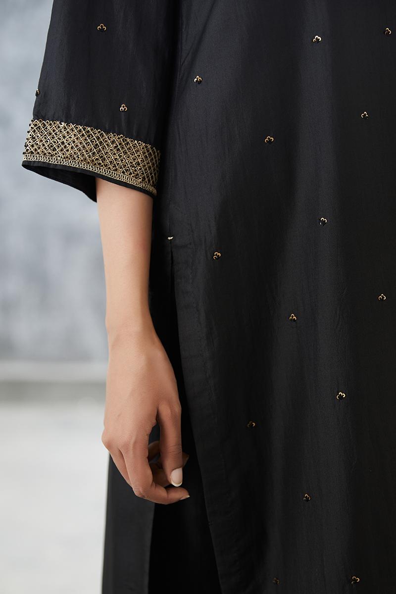 onyx hand embroidered silk tunic