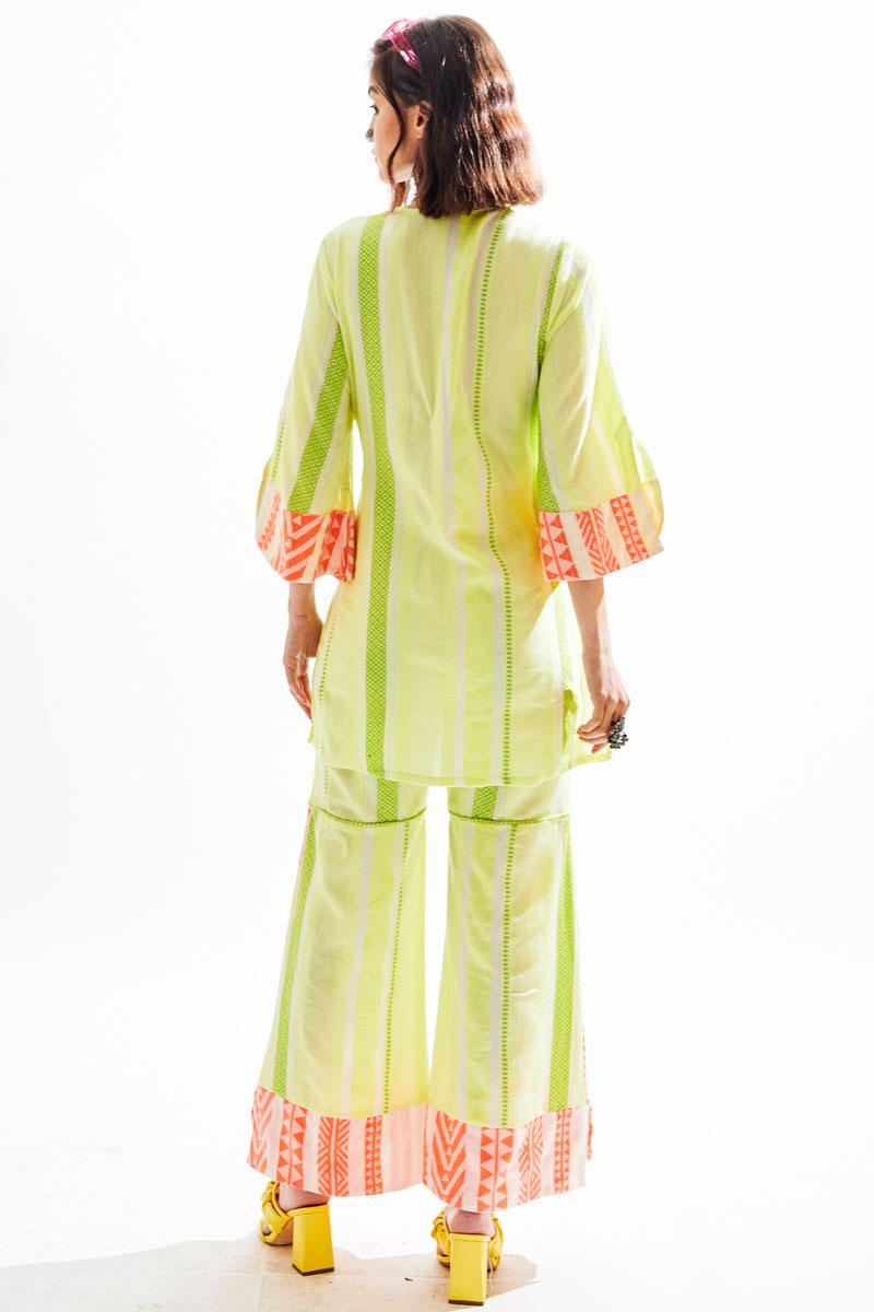 neon parrot green Net Stripe Jacquard delfina suit set