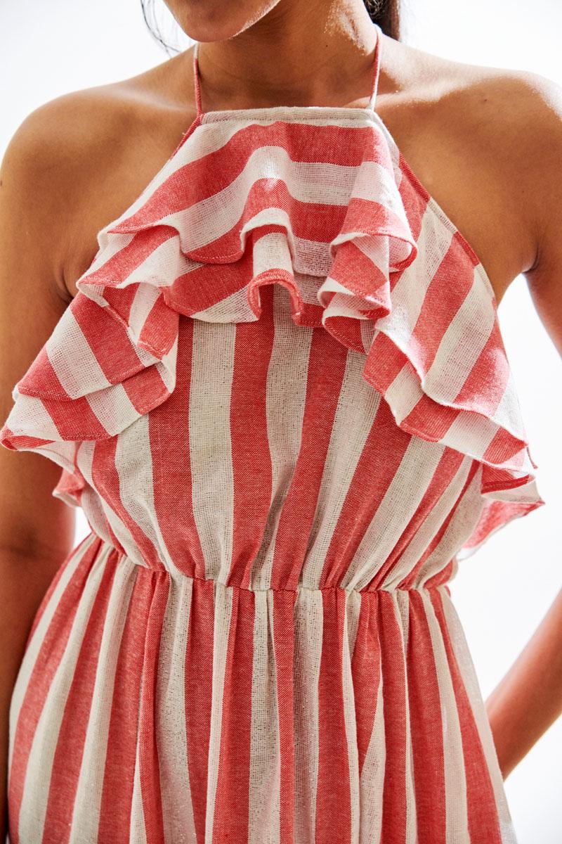 red - white Even Stripes cosimo dress