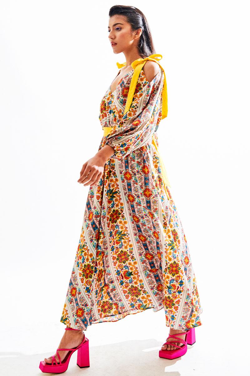 multicolor Mixed Geometrics Print dolmain maxi dress