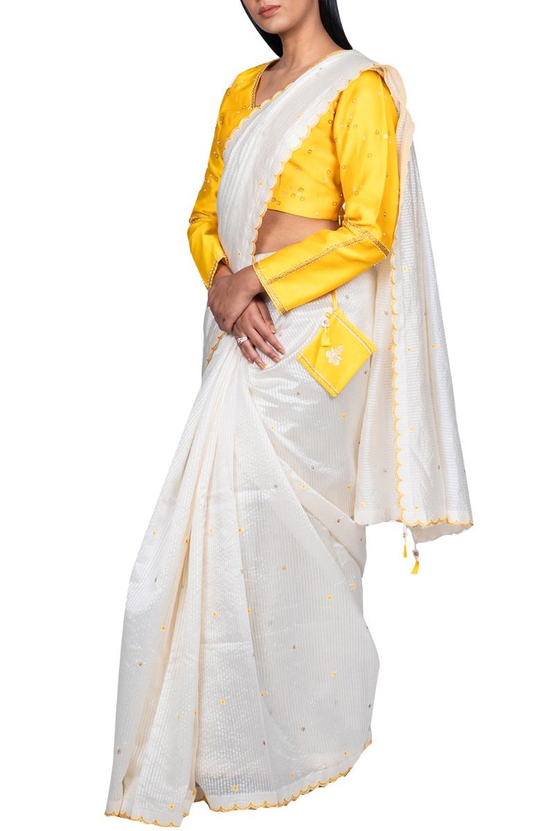 Striped chanderi silk scallop saree with blouse