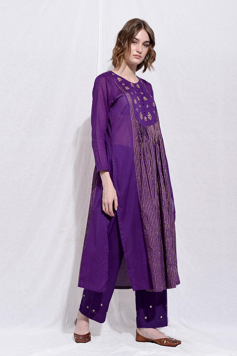 Purple champa embroidered tunic set