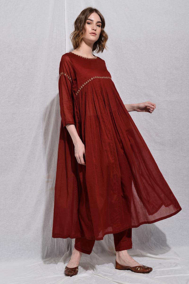 red madder pleated tunic set