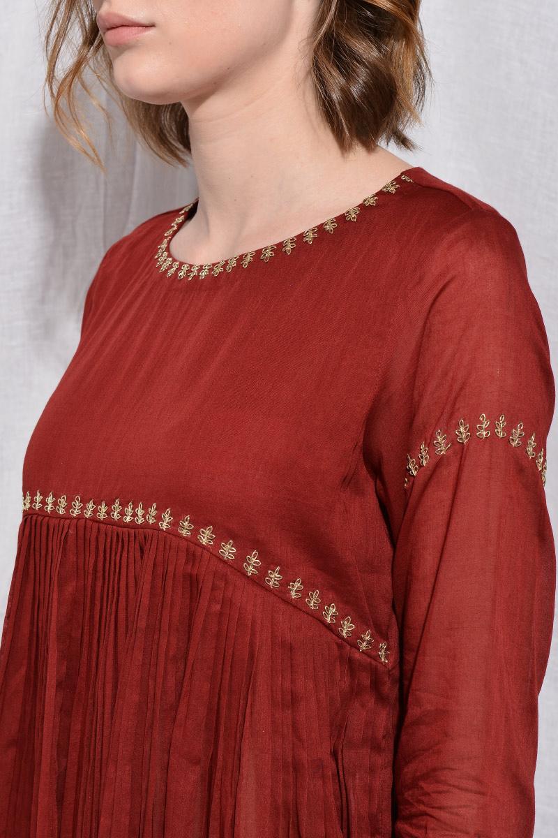 red madder pleated tunic set