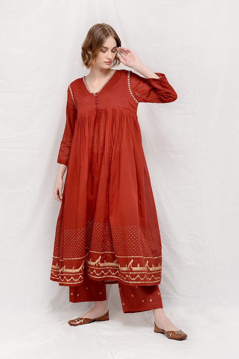 red madder sitara pleated tunic set