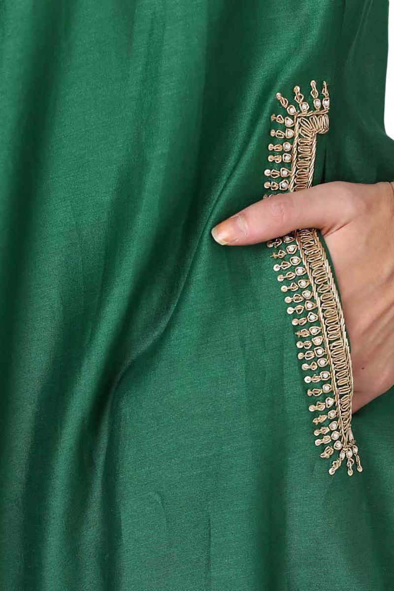 Green long kurta paired with pallazo pants & organza dupatta