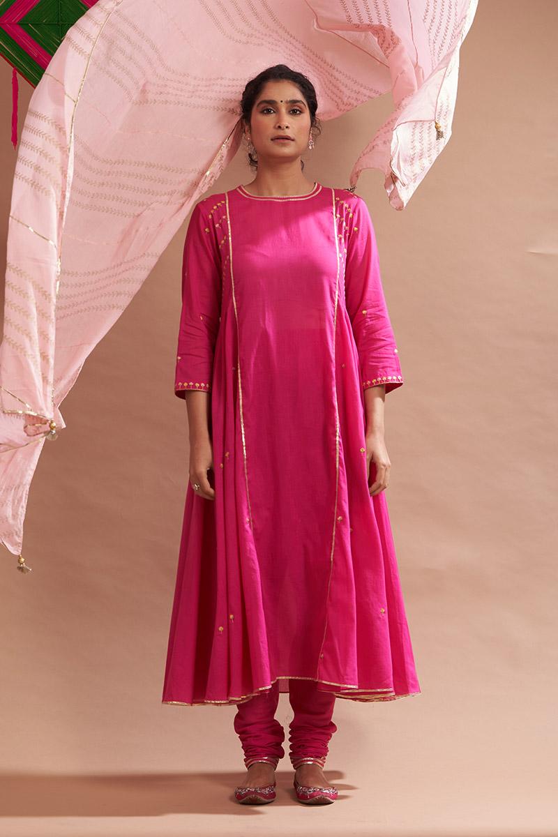 Rani pink ber cotton kurta set