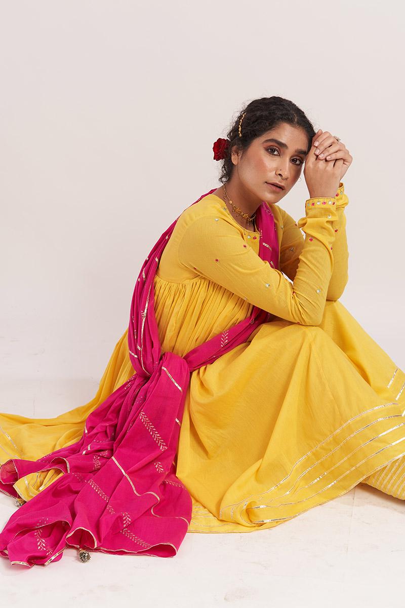 Yellow aamras cotton kurta set