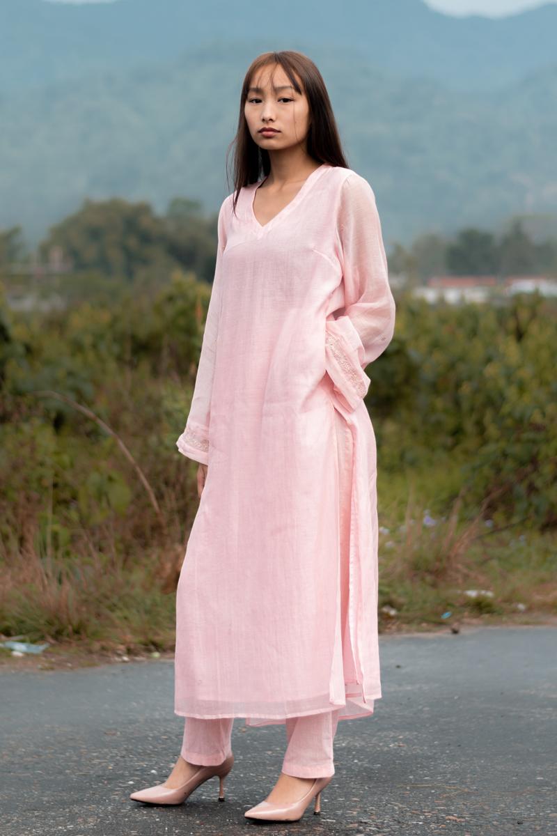 Blush pink comfort fit kurta pants 