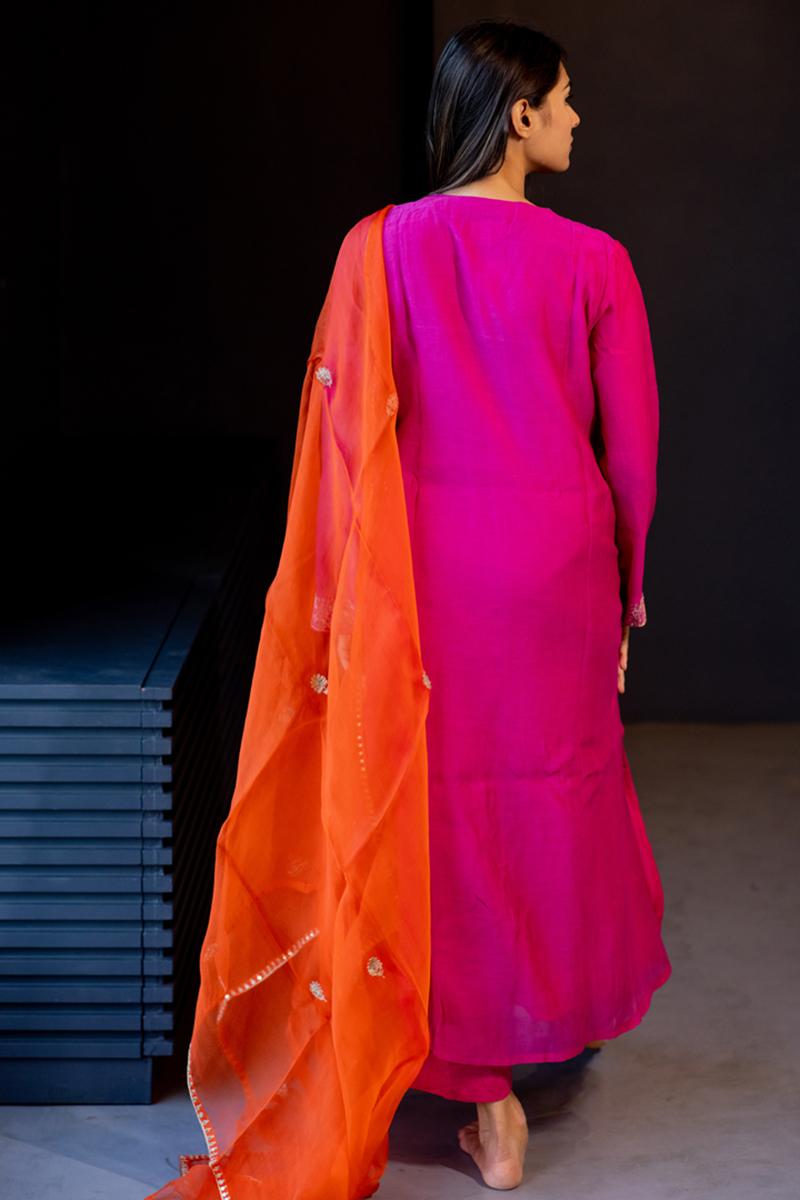 Hot pink and orange rooh kurta set