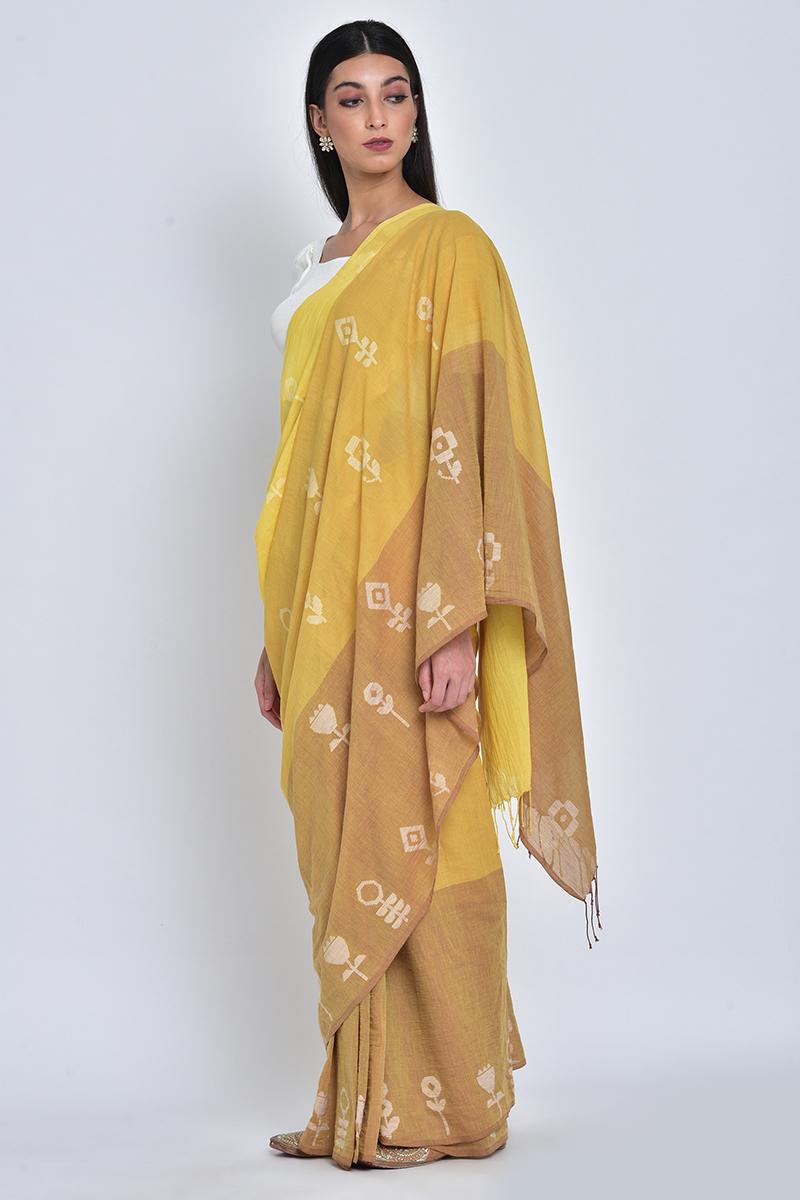 Yellow  Aarya Jamdani organic cotton Sari