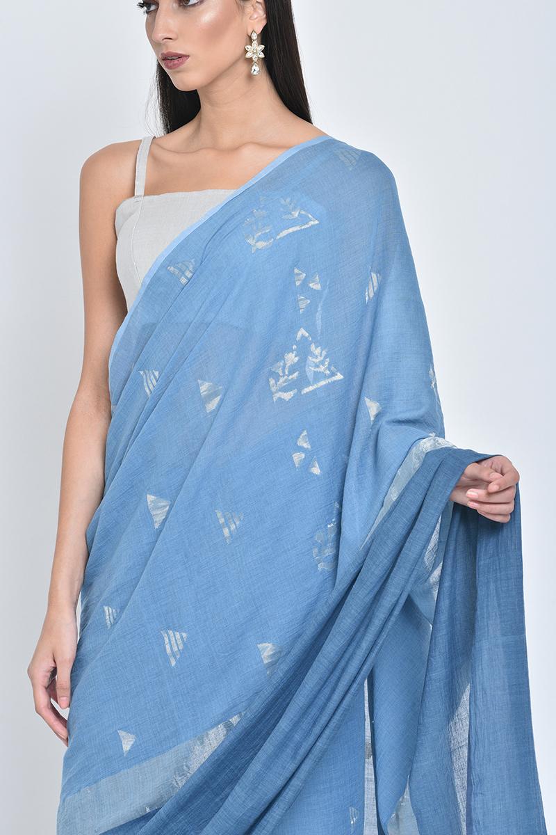 Indigo  Ishi Jamdani Organic Cotton Sari
