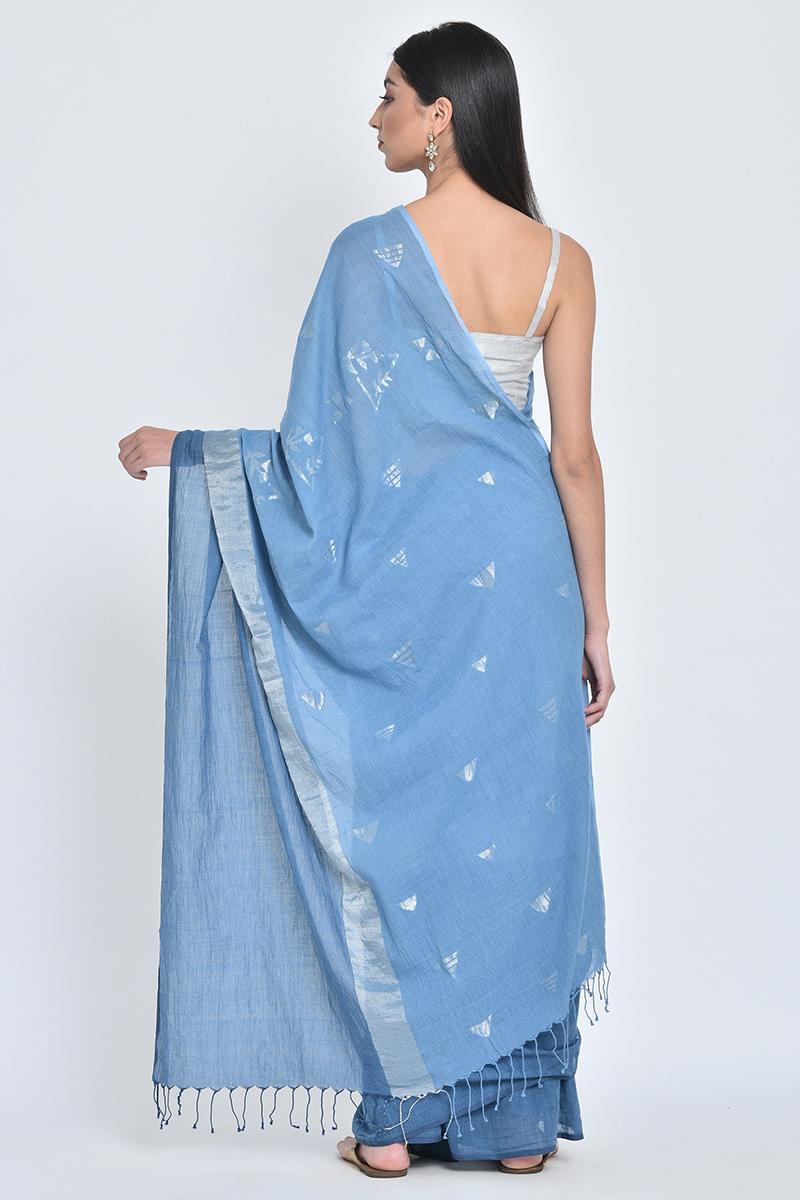 Indigo  Ishi Jamdani Organic Cotton Sari