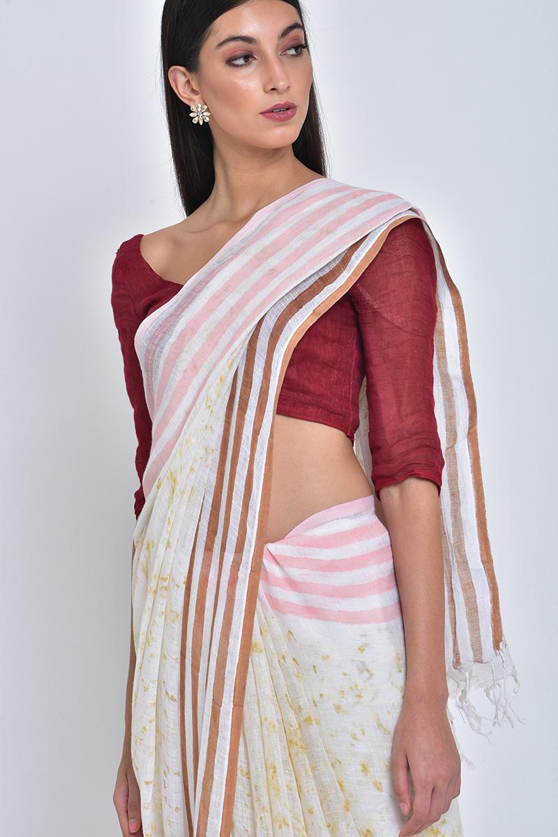 Multicolor Mihi Handpainted & Eco-printed Linen Sari