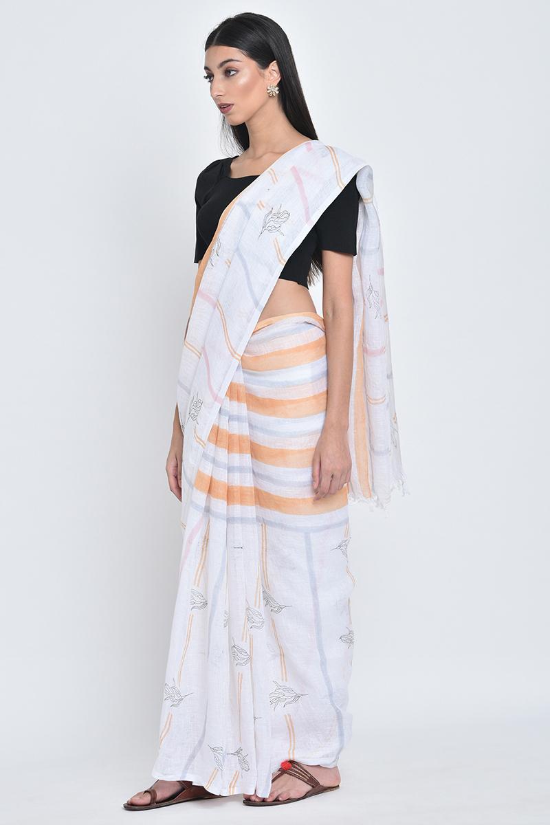 Multicolor Niri Handpainted Linen Sari