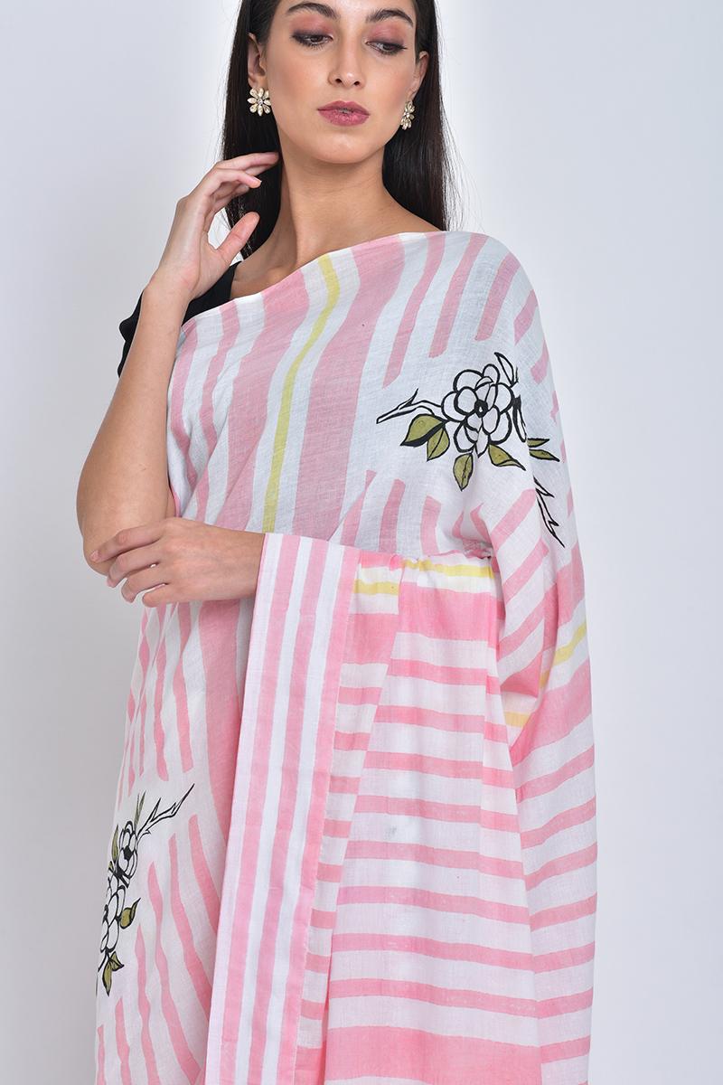 Multicolor Kriti Handpainted organic cotton sari