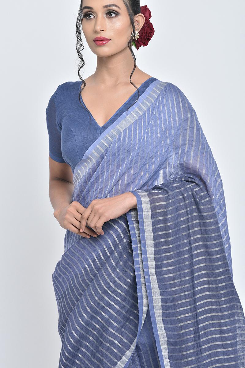 indigo neel i handwoven indigo linen sari