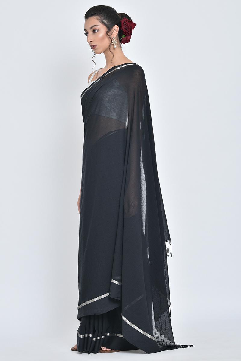 black shiuli i handwoven organic cotton sari