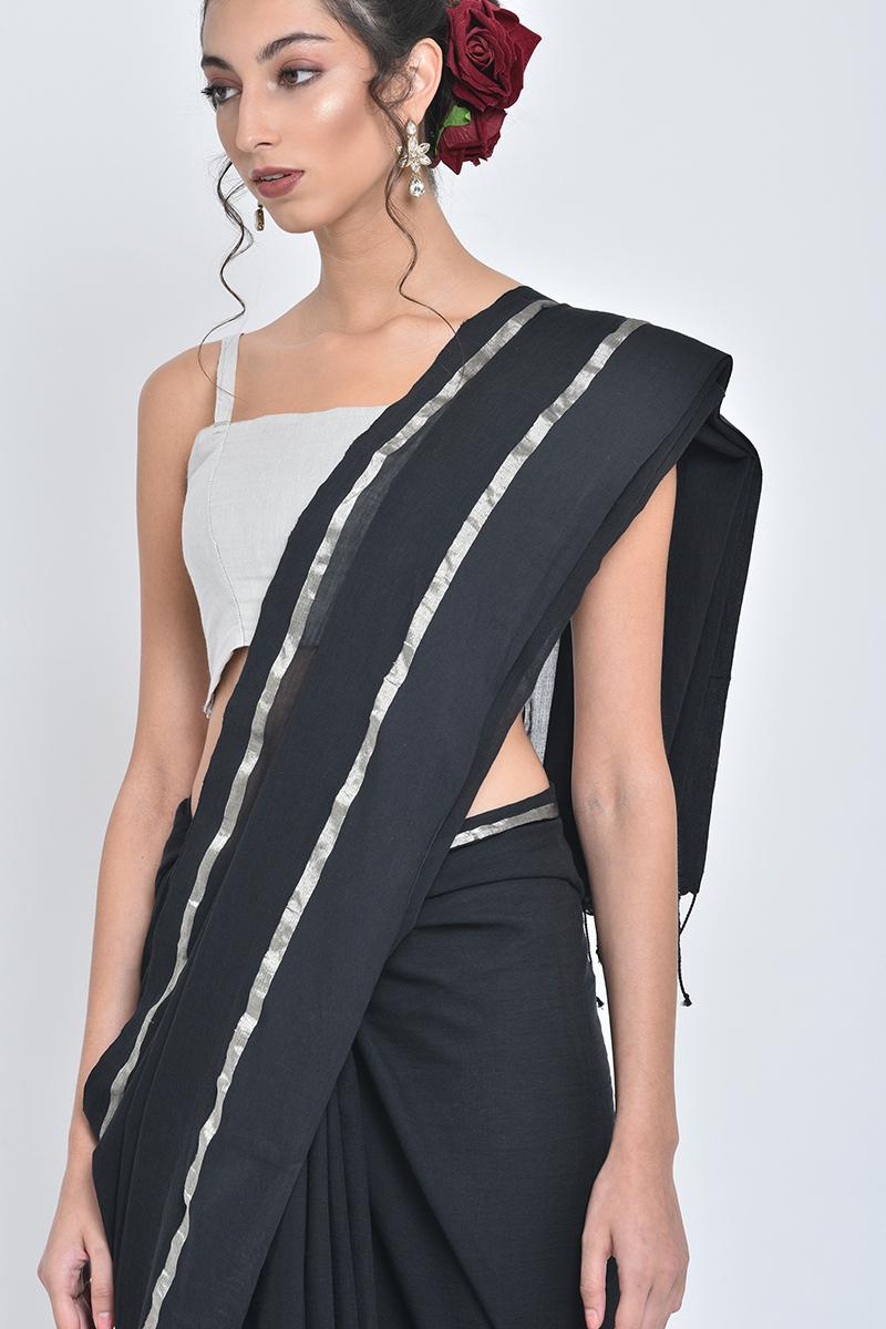 black shiuli i handwoven organic cotton sari