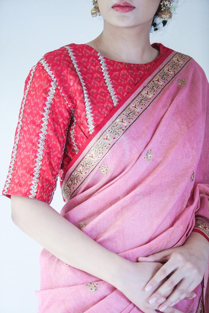 Pink chanderi embroidered saree