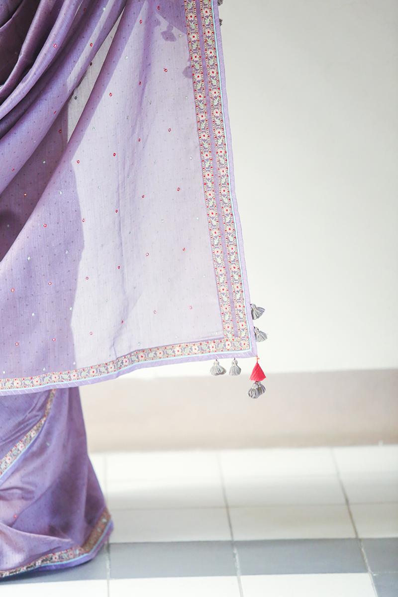 Purple chanderi embroidered saree