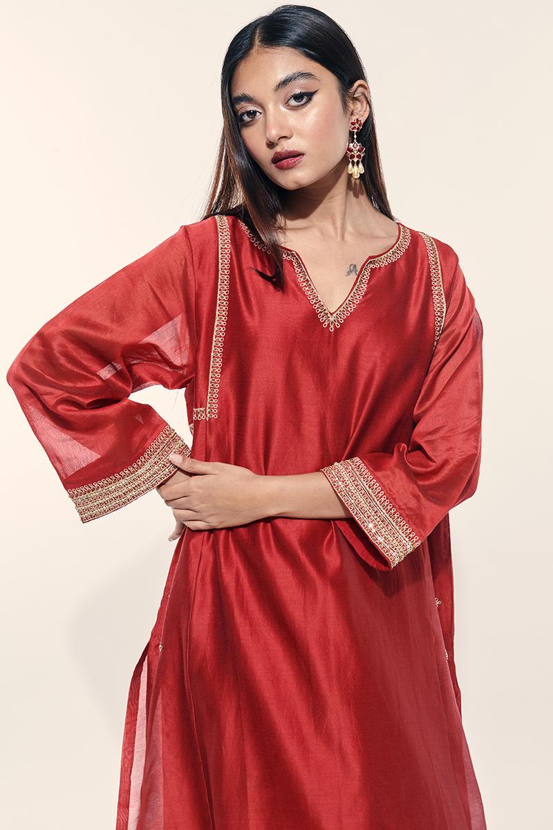 maroon chanderi cotton silk mehran kurta set