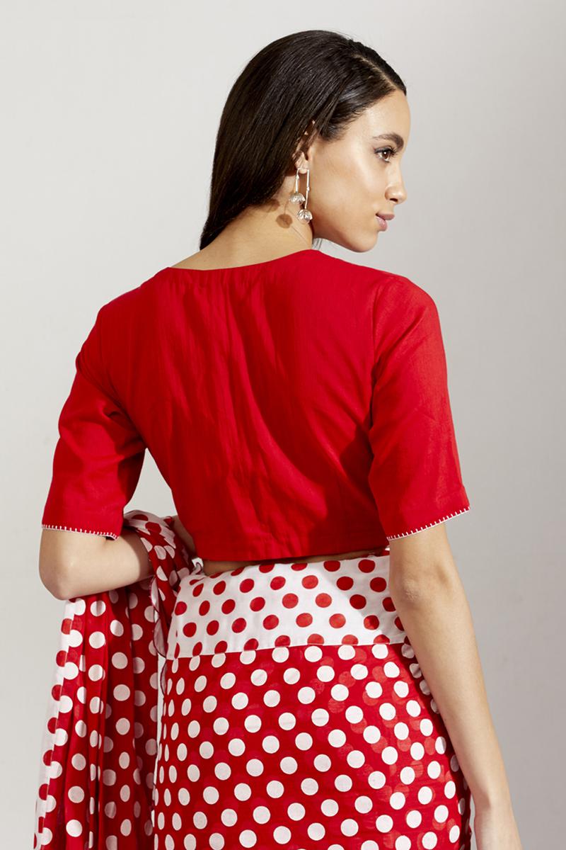 Red and white laal batasha saree and blouse 