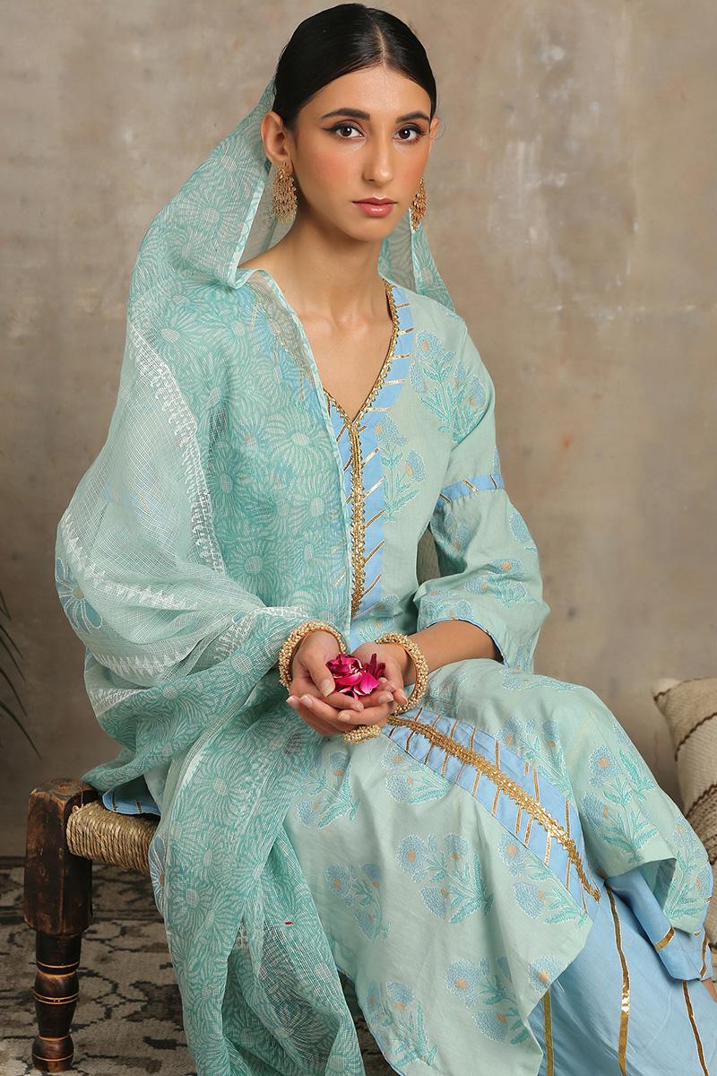 turquoise blue Sahar Ambar Kurta set