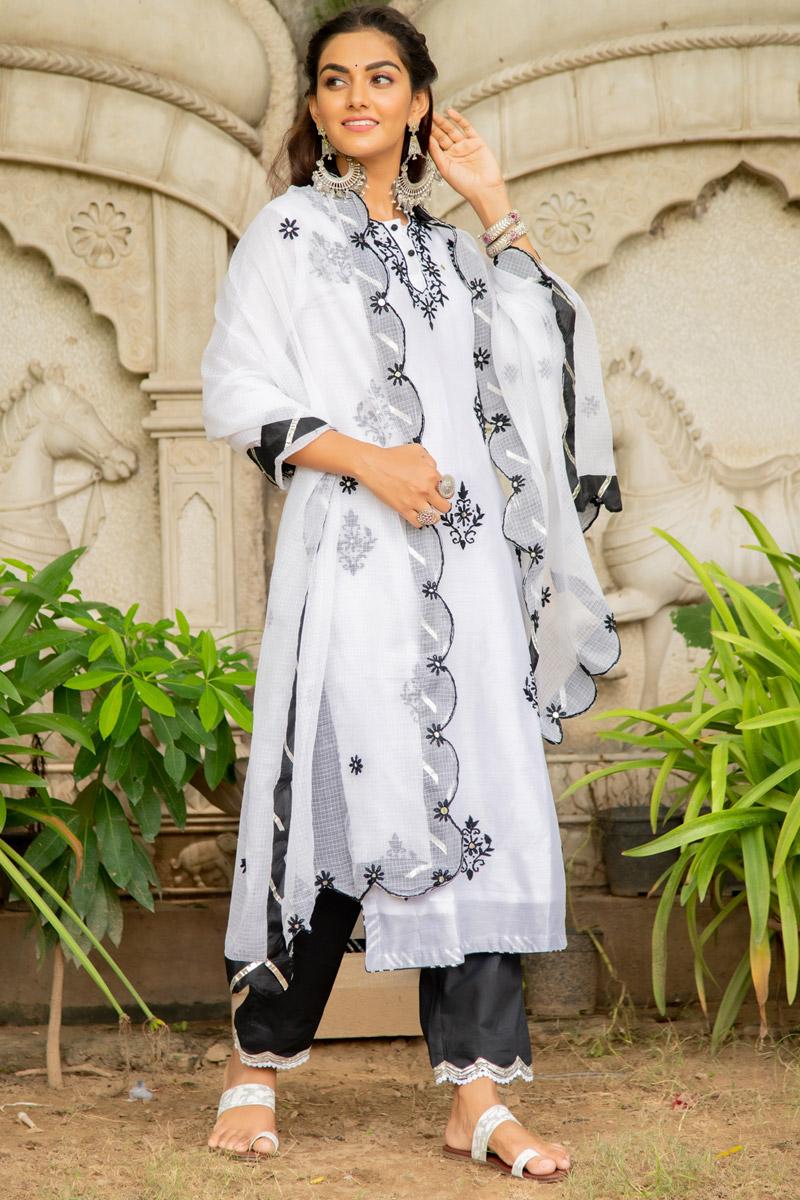 Noor Shwet Kasida Mirror & Thread Work Salwar Suit Set