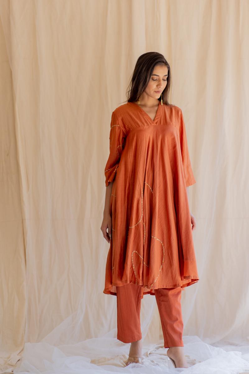 rust orange maheem kurta set 