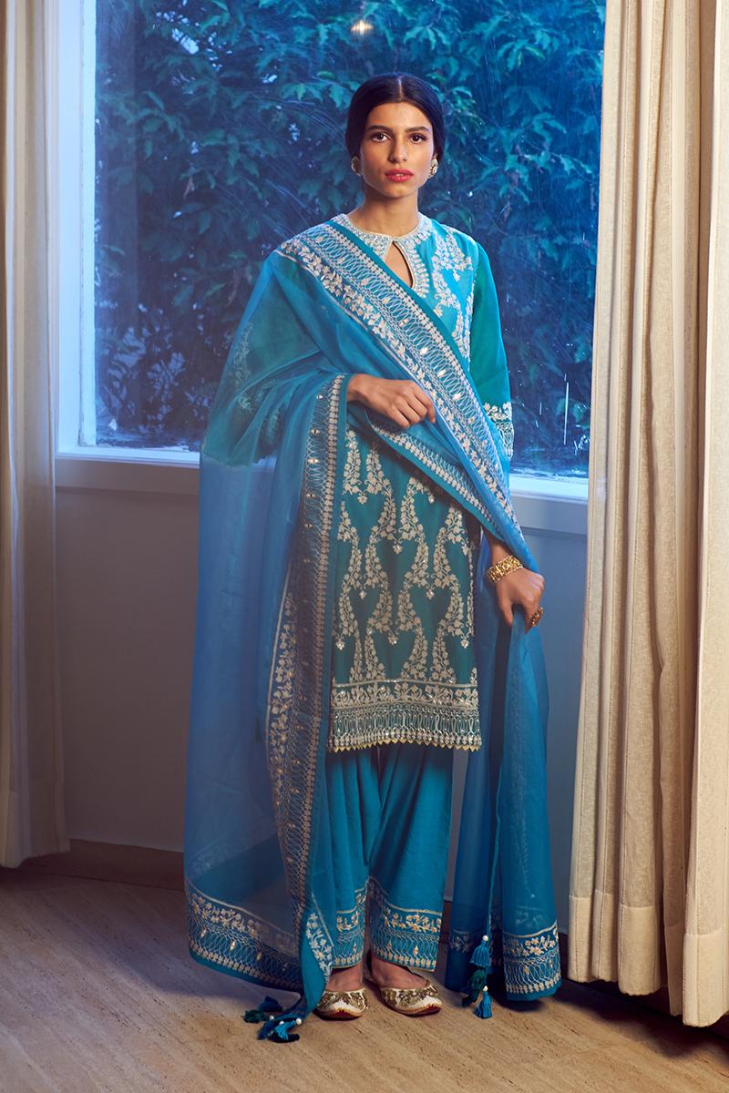 Firozi turquoise embroidered kurta set