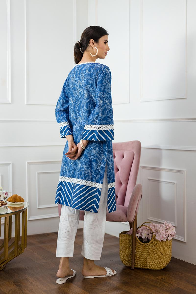 Blue Digital Printed Cotton kurta