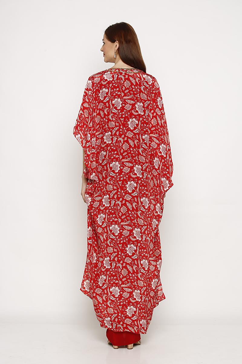 Printed cape set in red
